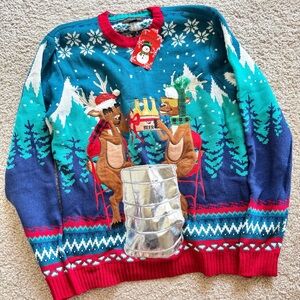 New Blizzard Bay Sweater Mens Medium Blue Two Deers Beer Ugly Christmas